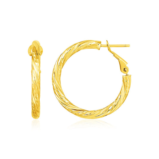 14k Yellow Gold Petite Twisted Round Hoop Earrings(3x20mm) - The Best Accessory