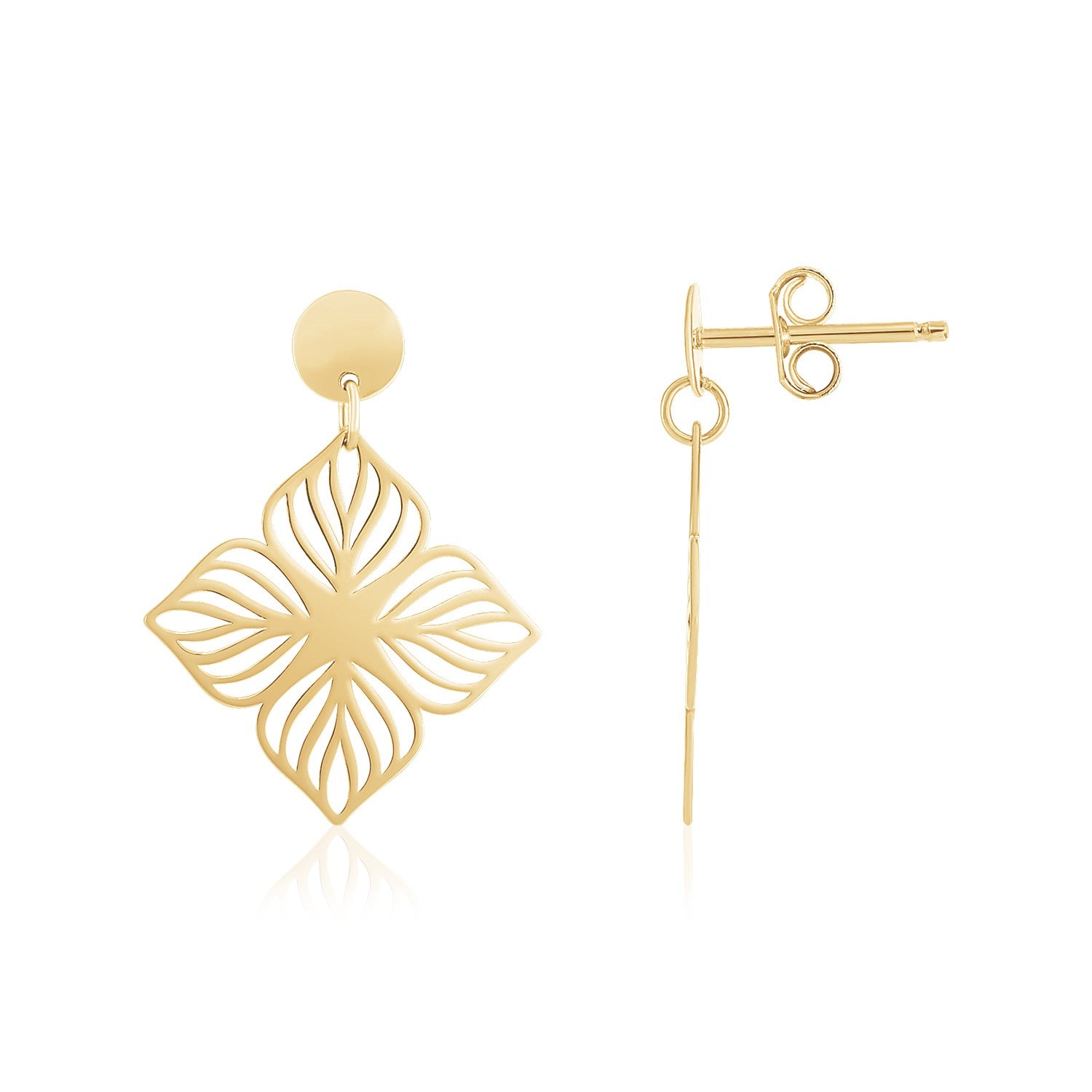 14K Yellow Gold High Polish Flower Cutout Earrings - The Best Accessory