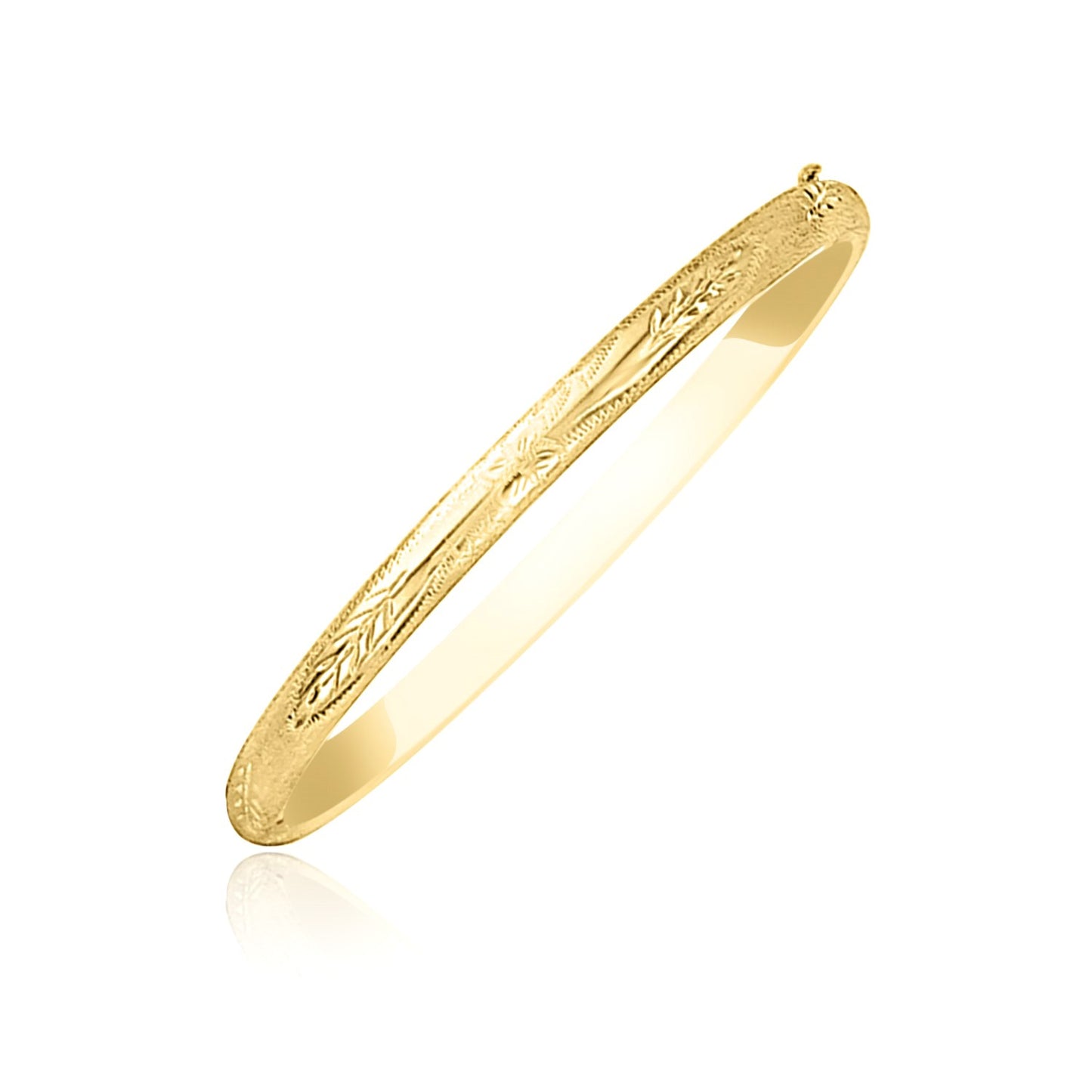 10k Yellow Gold Botanical Pattern Florentine Bangle (5.00 mm) - The Best Accessory
