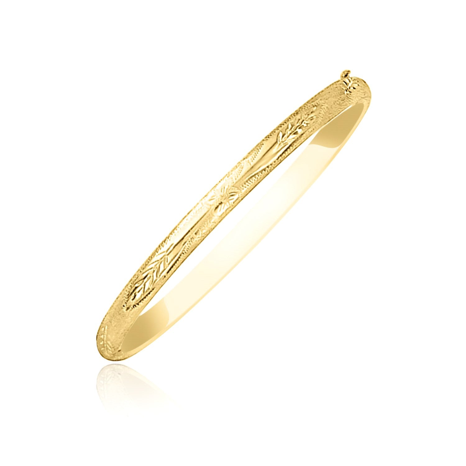 10k Yellow Gold Botanical Pattern Florentine Bangle (5.00 mm) - The Best Accessory