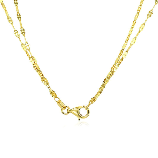 14k Yellow Gold Double Strand Chain with Puffed Heart Lariat Necklace - The Best Accessory