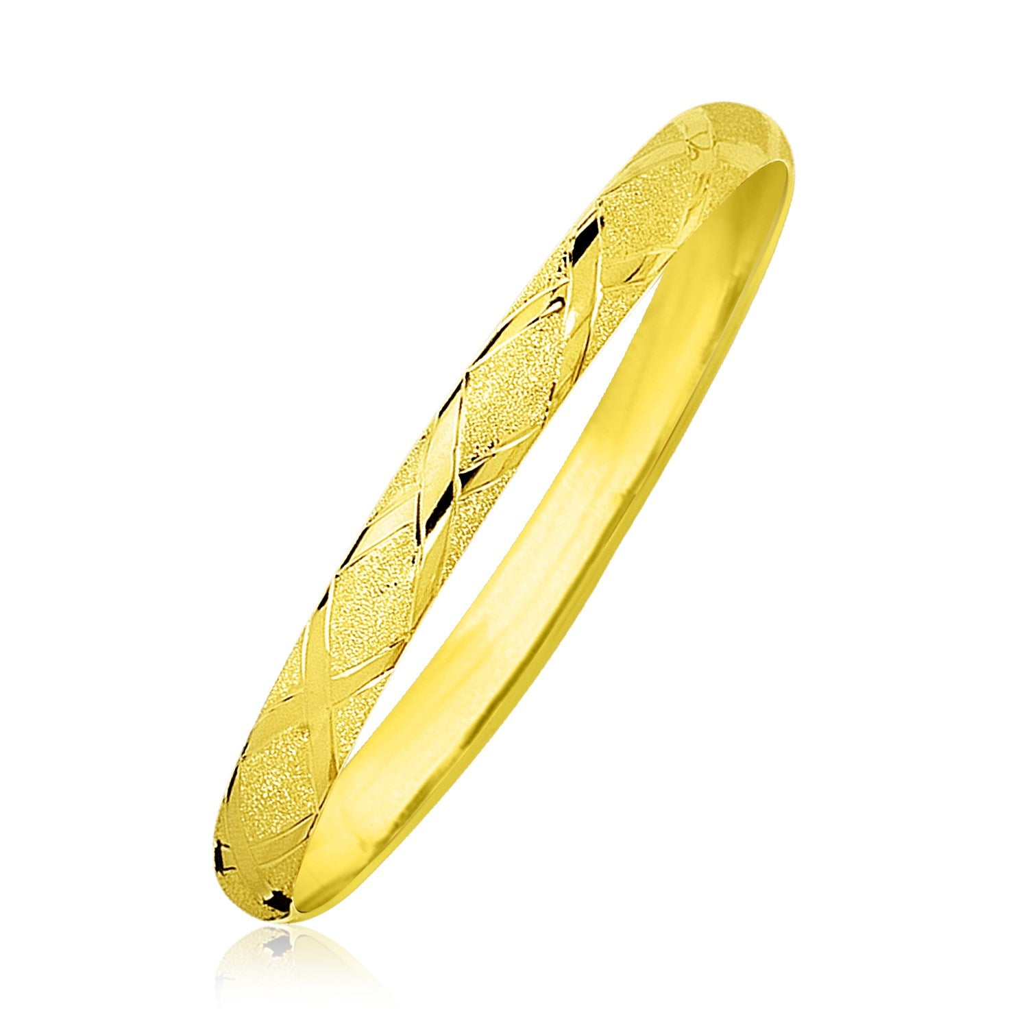 10k Yellow Gold Slender Diamond Pattern Textured Bangle (6.00 mm) - The Best Accessory