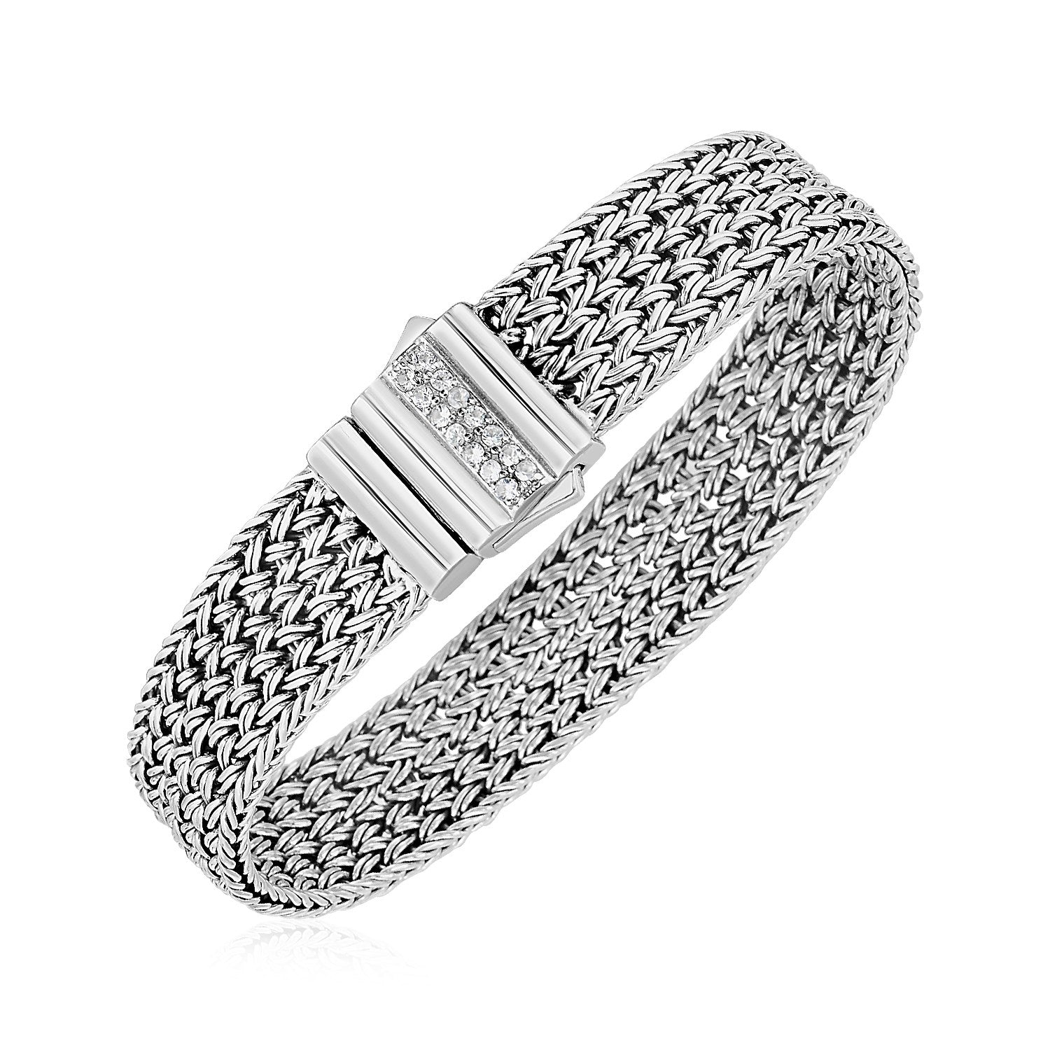 Woven Rope Bracelet with White Sapphire Accented Clasp in Sterling Silver - The Best Accessory