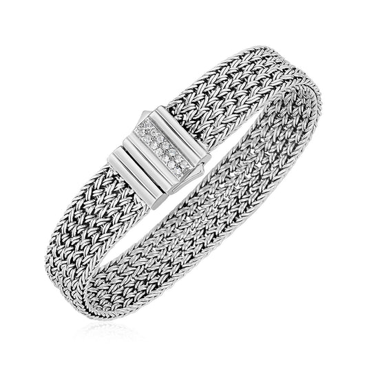 Woven Rope Bracelet with White Sapphire Accented Clasp in Sterling Silver - The Best Accessory