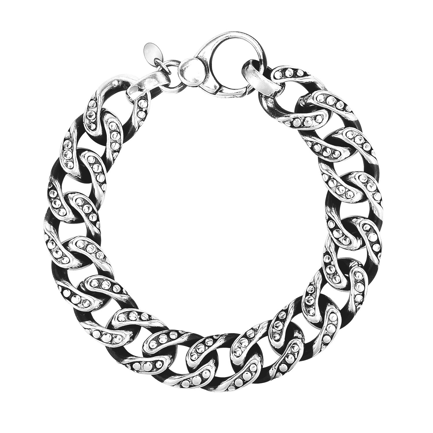Sterling Silver Gunmetal Finish Cuban Link Bracelet with Dots (13.50 mm) - The Best Accessory