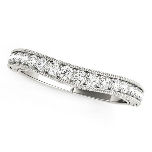 14k White Gold Bead Border Curved Diamond Wedding Ring (1/4 cttw) - The Best Accessory