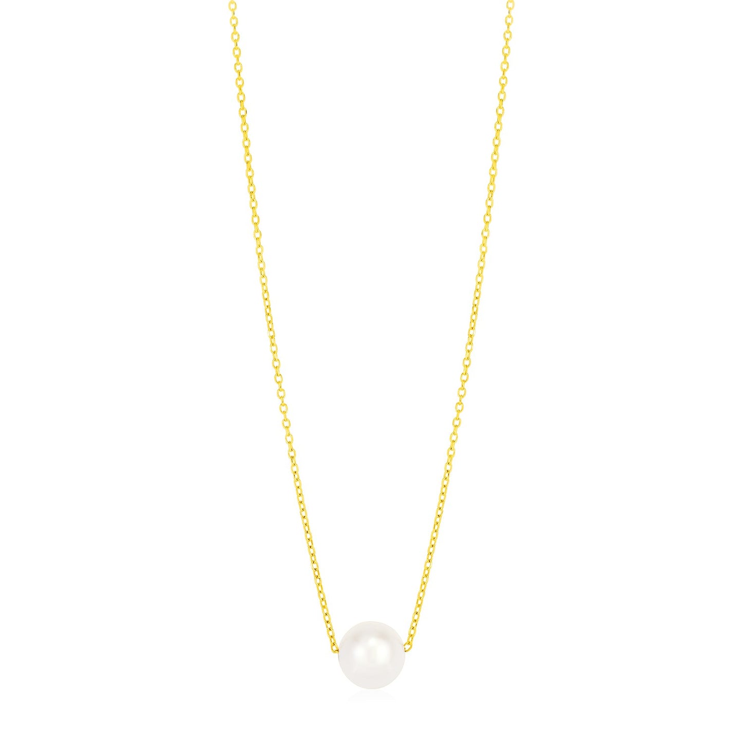 14k Yellow Gold 7mm Pearl Solitaire Necklace - The Best Accessory