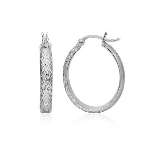 10k White Gold Hammered Oval Hoop Earrings - The Best Accessory