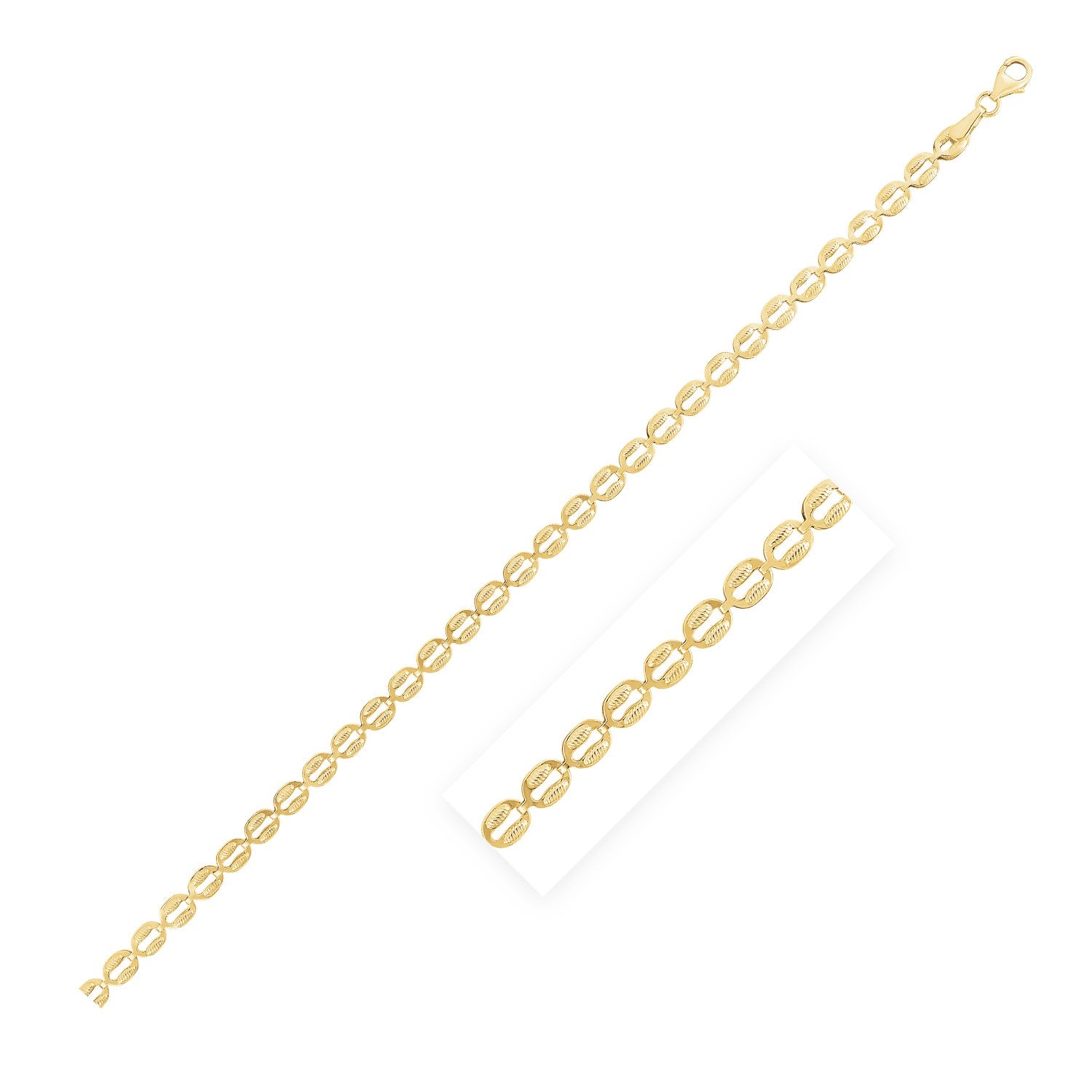 14k Yellow Gold High Polish Textured Puffed Oval Link Chain (3.80 mm) - The Best Accessory