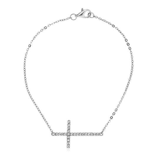 Sterling Silver Cross Bracelet with Cubic Zirconias - The Best Accessory
