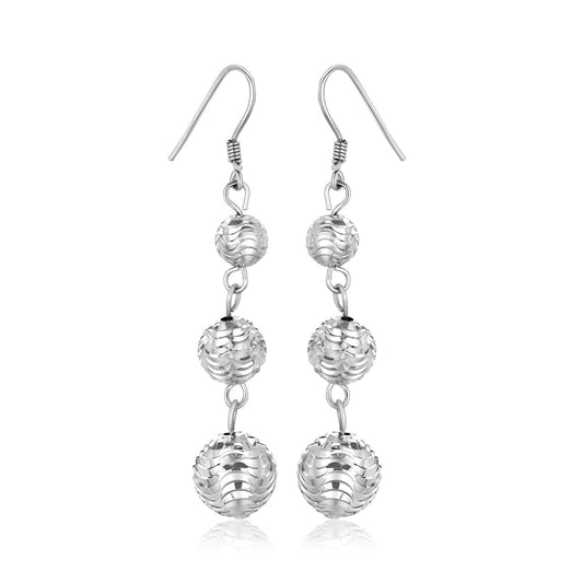 Sterling Silver Layered Textured Ball Dangling Earrings - The Best Accessory