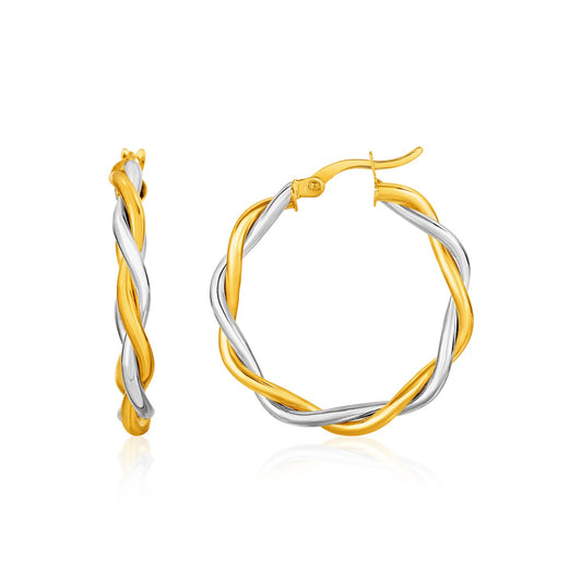 Two-Tone Twisted Wire Round Hoop Earrings in 10k Yellow and White Gold(3x20mm) - The Best Accessory
