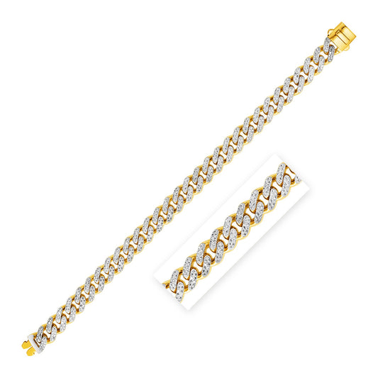 14k Two Tone Gold Curb Chain Bracelet with Diamond Pave Links (9.50 mm) - The Best Accessory