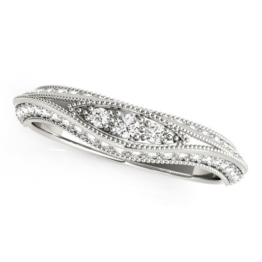 14k White Gold Curved Antique Style Diamond Wedding Ring (1/3 cttw) - The Best Accessory