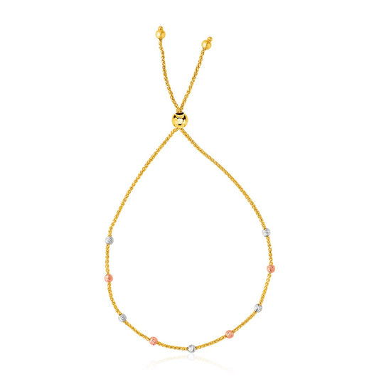 14k Tri-Color Gold Textured Bead Station Lariat Bracelet (5.00 mm) - The Best Accessory