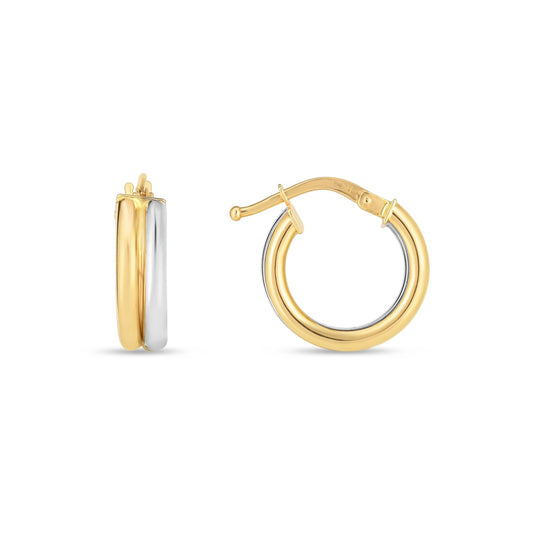 14k Two Tone Gold Double Round Hoops - The Best Accessory