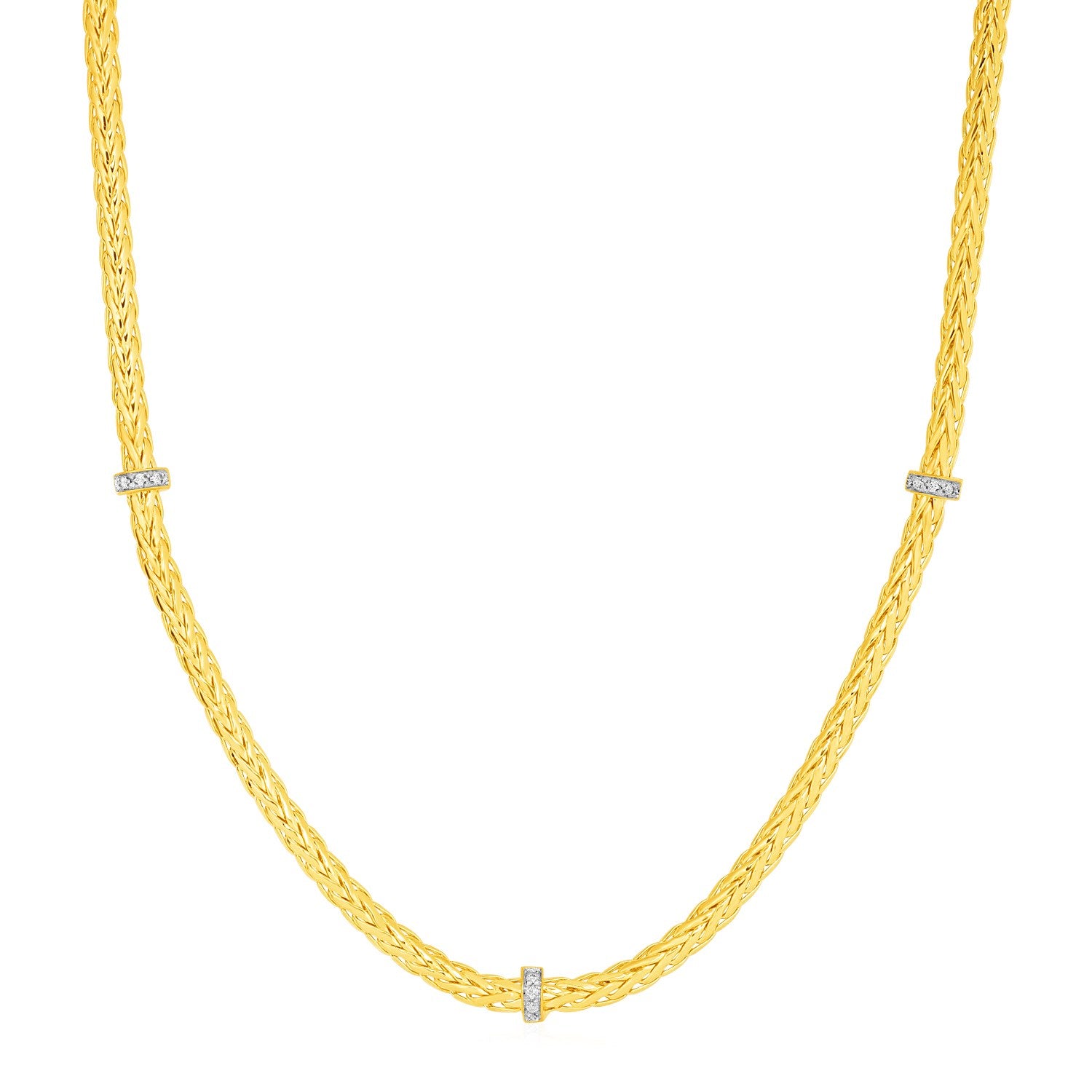 Woven Rope Necklace with Diamond Accents in 14k Yellow Gold - The Best Accessory