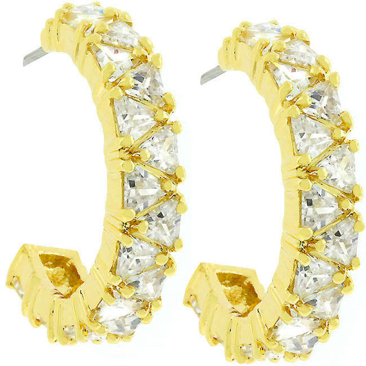 Trillion Cut Cubic Zirconia Hoop Earrings Goldtone Finish - The Best Accessory