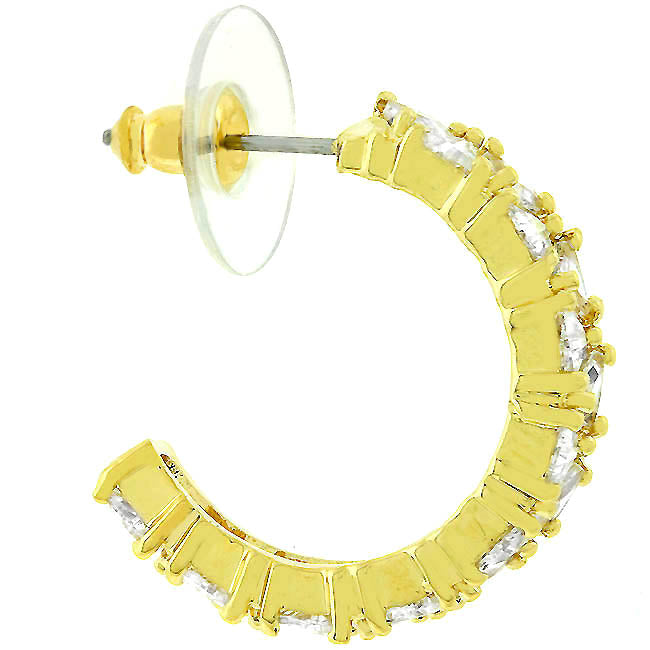Trillion Cut Cubic Zirconia Hoop Earrings Goldtone Finish - The Best Accessory