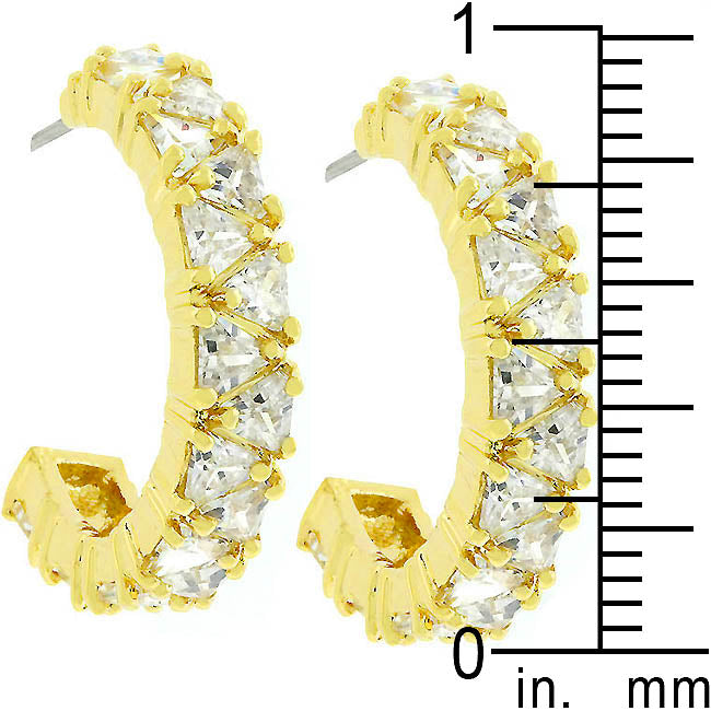 Trillion Cut Cubic Zirconia Hoop Earrings Goldtone Finish - The Best Accessory