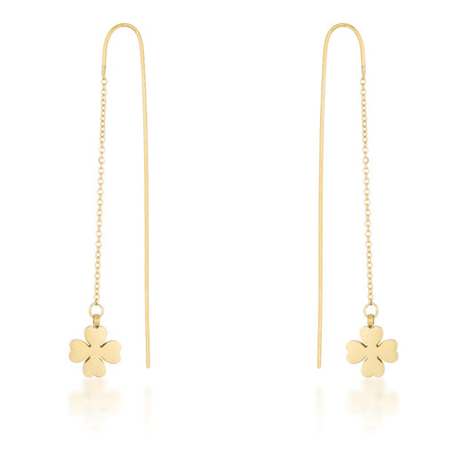 Patricia Gold Stainless Steel Clover Threaded Drop Earrings - The Best Accessory