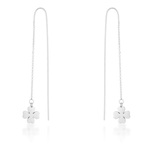 Patricia Rhodium Stainless Steel Clover Threaded Drop Earrings - The Best Accessory