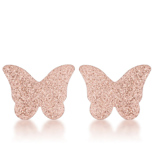 Jess Glittery Butterfly Rose Gold Stud Earrings - The Best Accessory