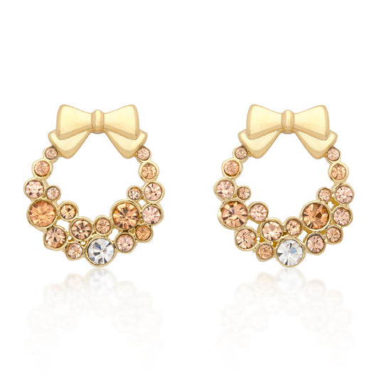 Holiday Wreath Champagne Crystal Earrings - The Best Accessory