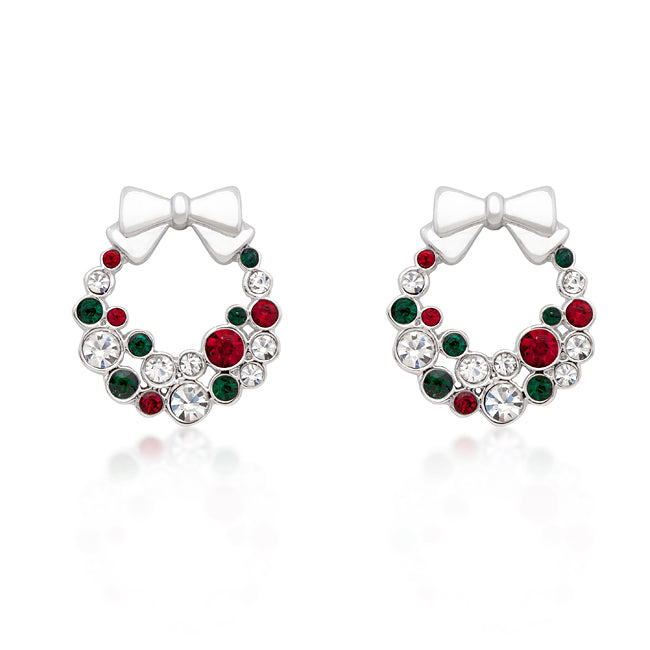 Holiday Wreath Colored Crystal Earrings - The Best Accessory