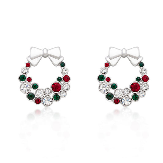 Holiday Wreath Colored Crystal Earrings - The Best Accessory