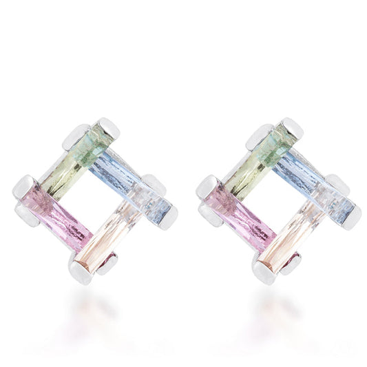 Myra 10ct Multicolor CZ Rhodium Stud Earrings - The Best Accessory
