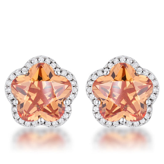 Floral Cut Champagne CZ Stud Earrings - The Best Accessory
