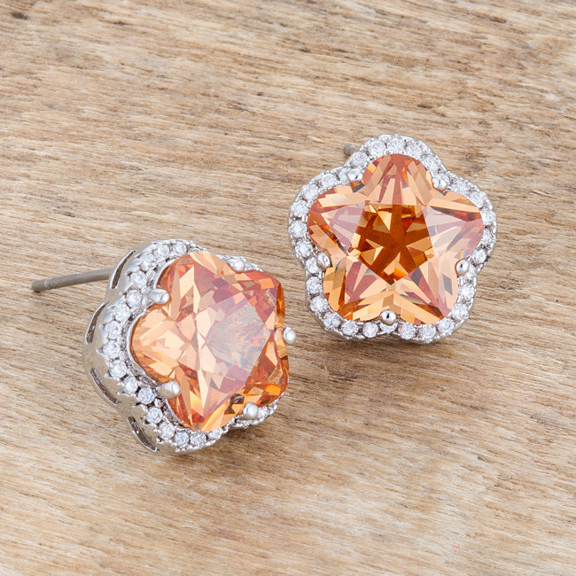 Floral Cut Champagne CZ Stud Earrings - The Best Accessory