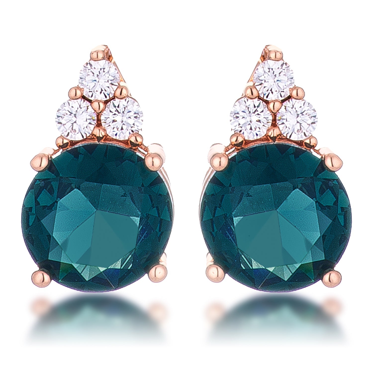 Simple Rose Gold Plated 9mm Blue Green CZ Stud Earring - The Best Accessory