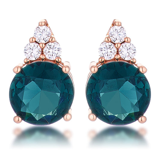 Simple Rose Gold Plated 9mm Blue Green CZ Stud Earring - The Best Accessory