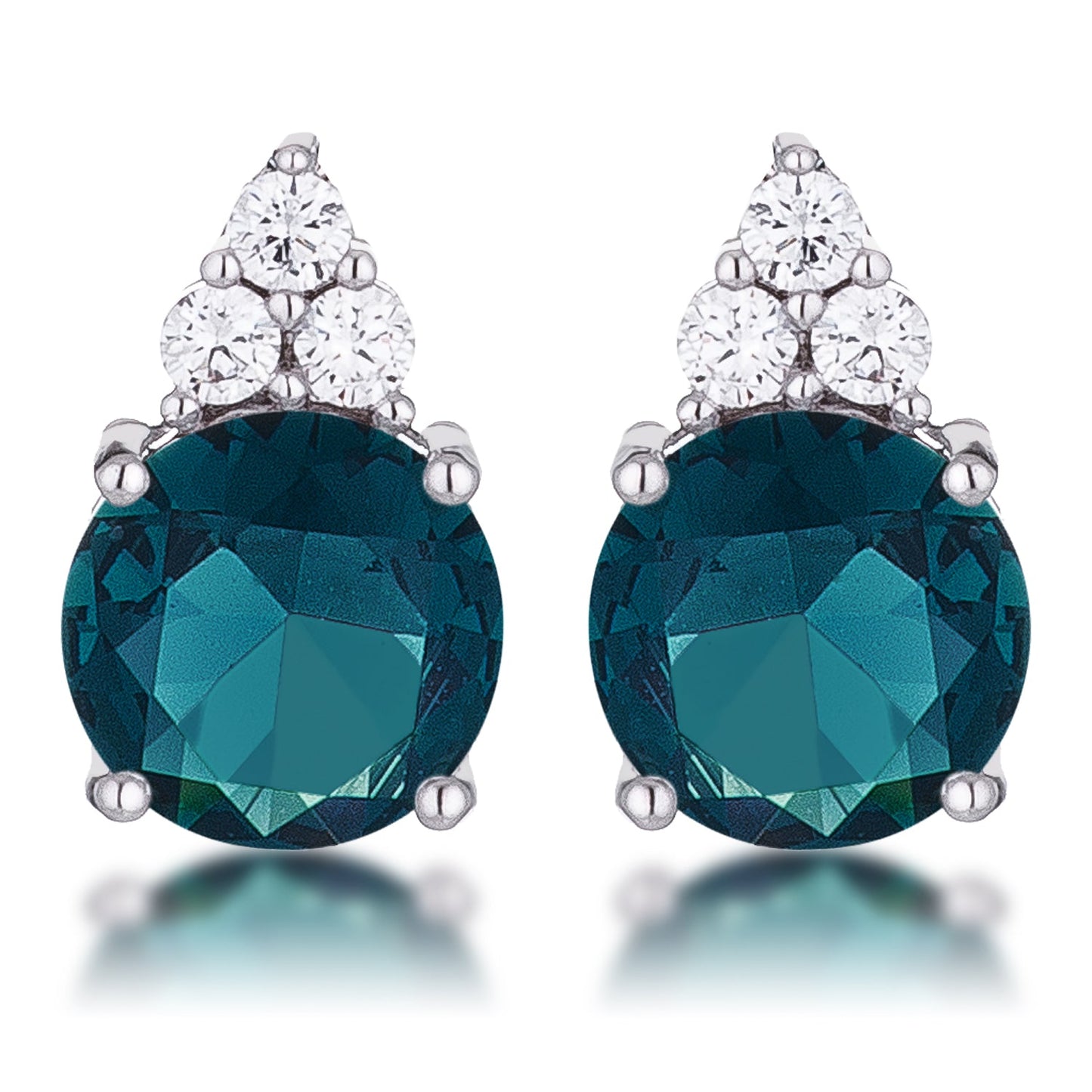 Simple Rhodium Plated 9mm Blue Green CZ Stud Earring - The Best Accessory
