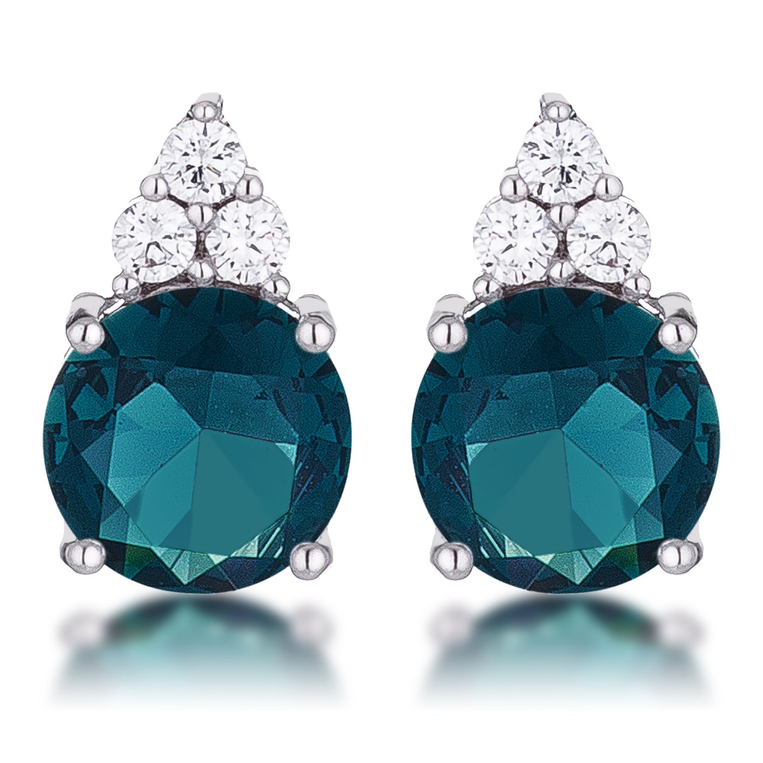 Simple Rhodium Plated 9mm Blue Green CZ Stud Earring - The Best Accessory
