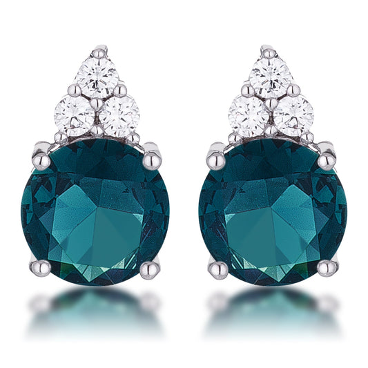 Simple Rhodium Plated 9mm Blue Green CZ Stud Earring - The Best Accessory