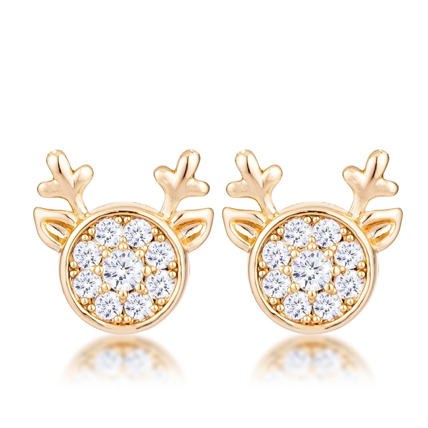 Gold Plated Clear CZ Reindeer Earrings - The Best Accessory