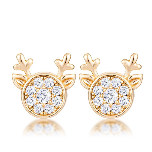 Gold Plated Clear CZ Reindeer Earrings - The Best Accessory