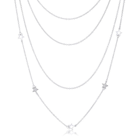 Multi-Chain Rhodium Star Necklace with CZ - The Best Accessory