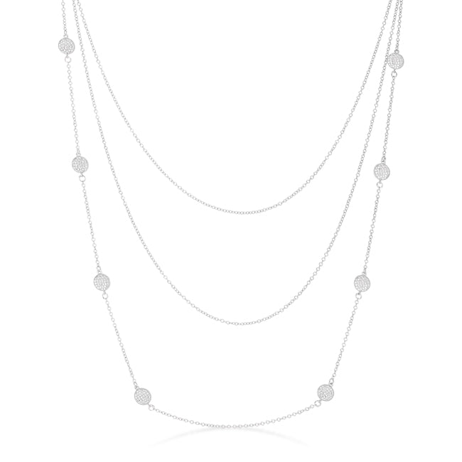 Carol 1.28ct CZ Rhodium Pave Disc Layered Station Necklace - The Best Accessory