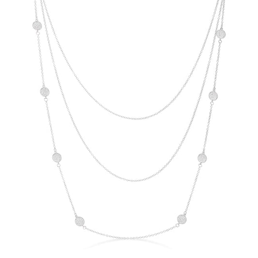 Carol 1.28ct CZ Rhodium Pave Disc Layered Station Necklace - The Best Accessory