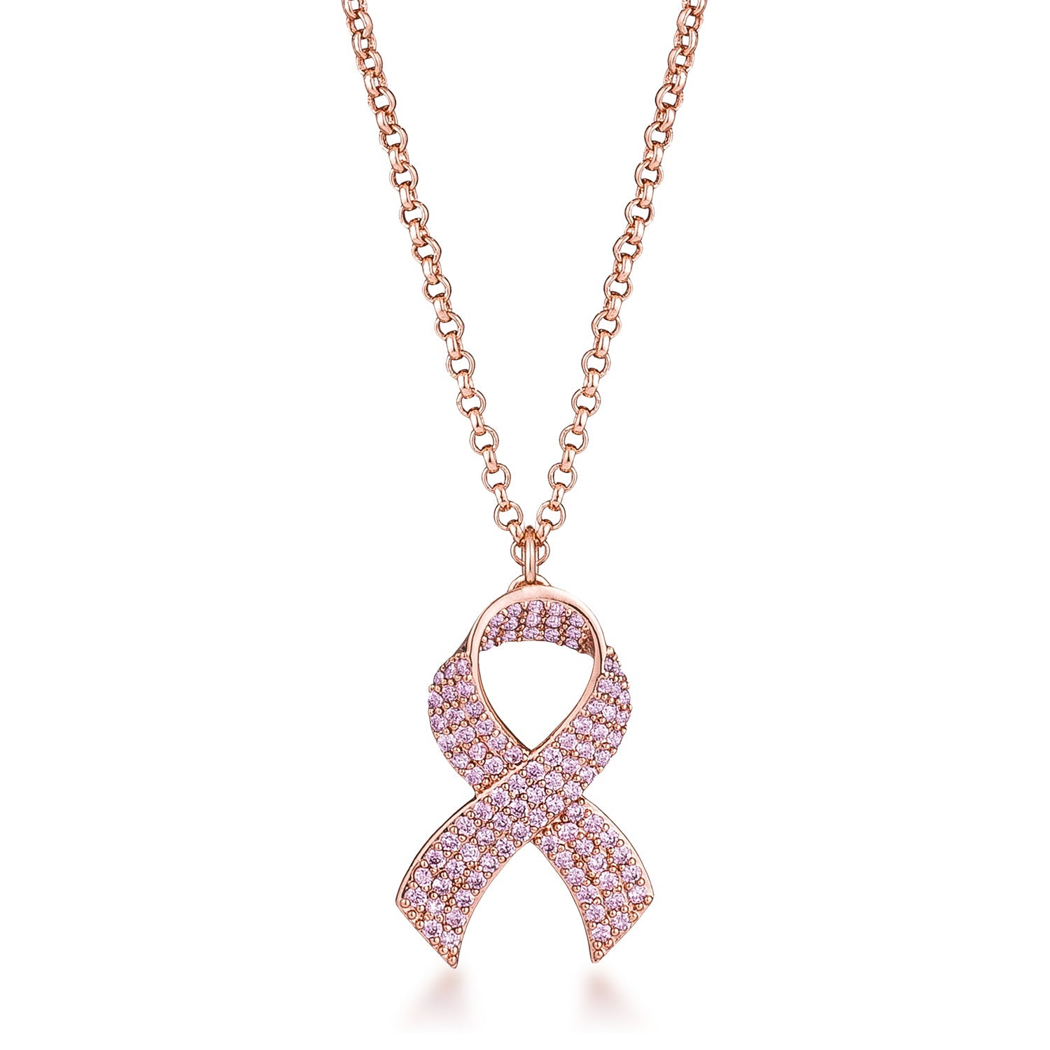 Rose Gold Plated Pink CZ Pave Ribbon Necklace - The Best Accessory