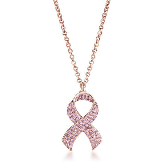 Rose Gold Plated Pink CZ Pave Ribbon Necklace - The Best Accessory