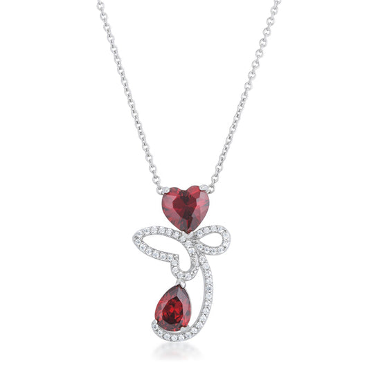 Clarise 3.2ct Garnet CZ Rhodium Abstract Heart Drop Necklace - The Best Accessory