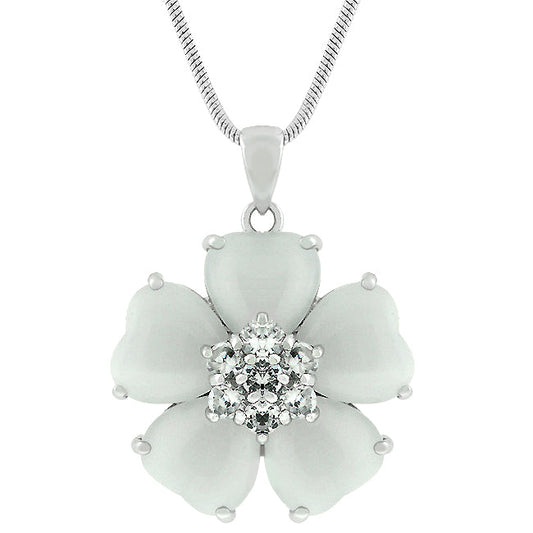 White Cats Eye Cubic Zirconia Flower Pendant - The Best Accessory