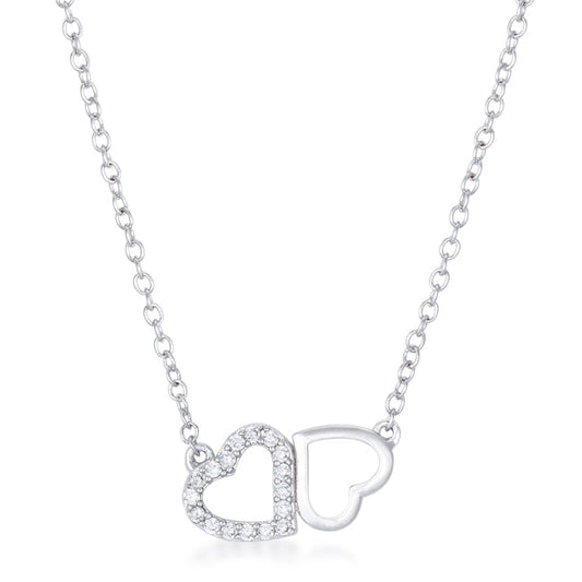 Sweet and Romantic Rhodium Melded CZ Hearts Necklace - The Best Accessory