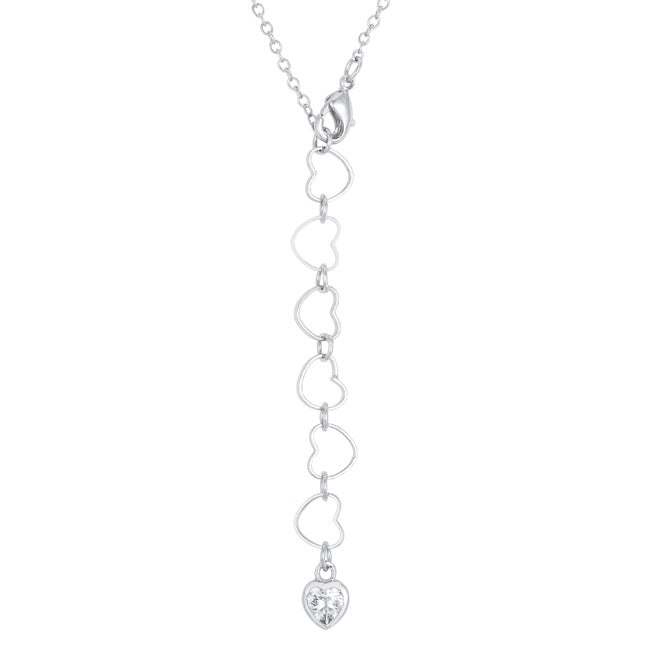Sweet and Romantic Rhodium Melded CZ Hearts Necklace - The Best Accessory