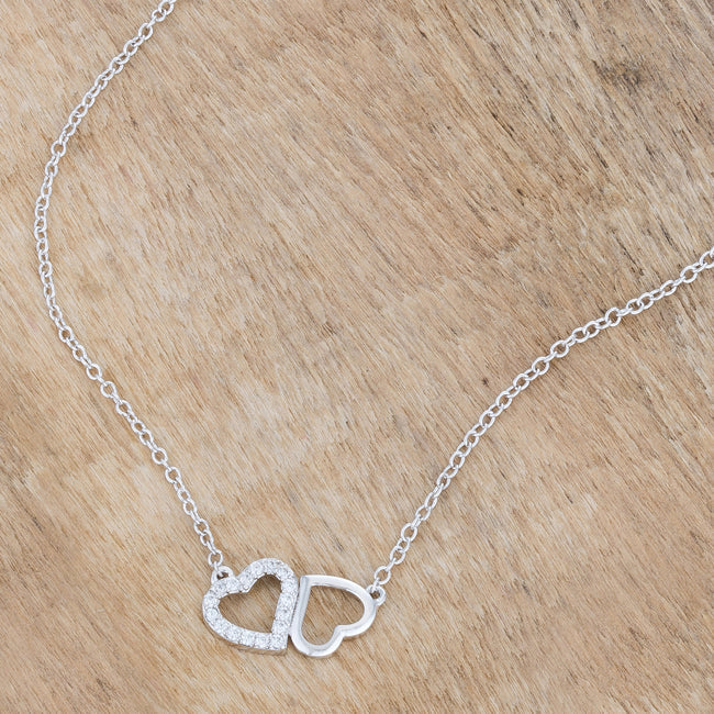 Sweet and Romantic Rhodium Melded CZ Hearts Necklace - The Best Accessory